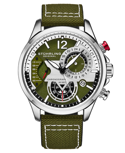 Stuhrling Men's Chronograph Green Genuine Fabric Covered Leather Strap Watch 45mm