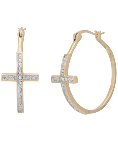 Macy's Diamond Accent Large Cross Hoop Earrings In Gold