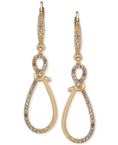 Anne Klein Gold-tone Pave Knotted Drop Earrings In Crystal