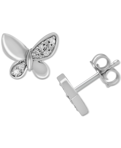 Macy's Diamond Butterfly Stud Earrings (1/10 Ct. T.w.) In Sterling Silver
