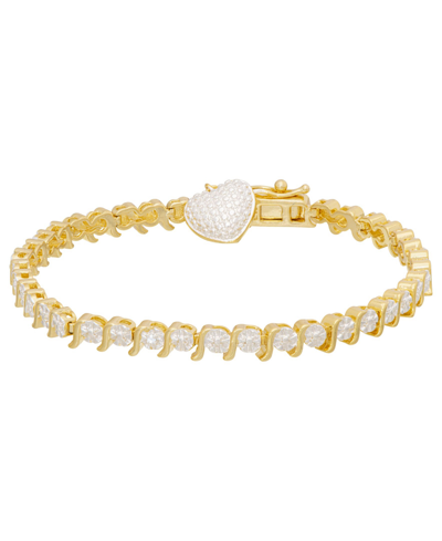 Macy's Diamond Accent S Design Heart Charm Bracelet In Gold