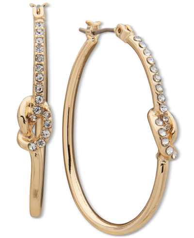 Anne Klein Gold-tone Medium Pave Knot Hoop Earrings, 1.35" In Crystal