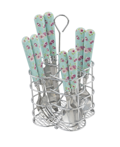 French Home Bistro Bright Floral Stainless Steel 16 Piece Flatware Set, Service For 4 In Millenial Pink/fuschia/pale Turqouise,