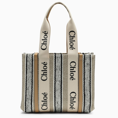 Chloé Linen Small Woody Bag In Multicolor