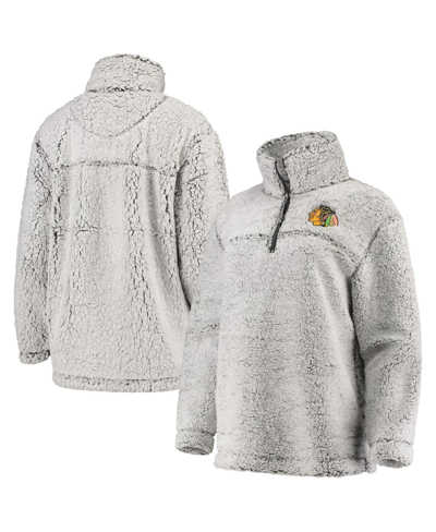 G-iii 4her By Carl Banks Women's  Gray Chicago Blackhawks Sherpa Quarter-zip Pullover Jacket