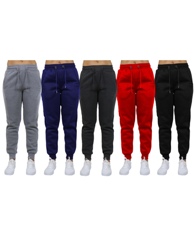 Galaxy By Harvic Women's Loose-fit Fleece Jogger Sweatpants-5 Pack In Black-charcoal-red-navy-heather Grey
