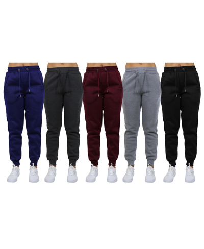 Galaxy By Harvic Women's Loose-fit Fleece Jogger Sweatpants-5 Pack In Charcoal-navy-burgundy-heather Grey-blac