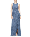 Alex Evenings Sequin Lace Cascading Ruffle Gown In Wedgewood