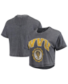 Pressbox Women's  Navy West Virginia Mountaineers Edith Vintage-like Burnout Crop T-shirt In Navy