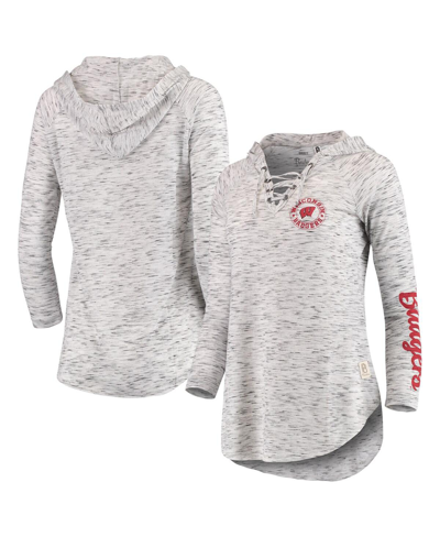 Pressbox Women's  Gray Wisconsin Badgers Space Dye Lace-up V-neck Long Sleeve T-shirt