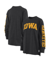 PRESSBOX WOMEN'S PRESSBOX BLACK IOWA HAWKEYES PLUS SIZE TWO-HIT CANYON LONG SLEEVE T-SHIRT