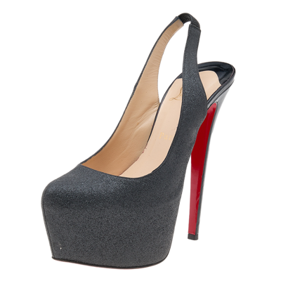 Pre-owned Christian Louboutin Dark Grey Glitter Slingback Platform Sandals Size 39