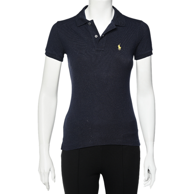 Pre-owned Ralph Lauren Navy Blue Cotton Pique Skinny Polo T-shirt Xs