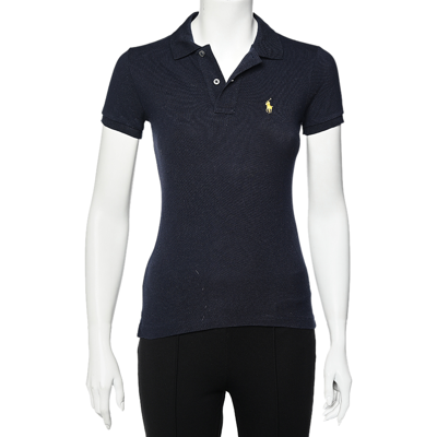 Pre-owned Polo Ralph Lauren Navy Blue Cotton Pique Skinny Polo T-shirt Xs