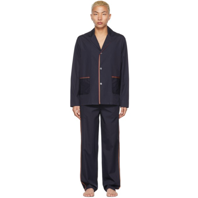 Paul Smith 2-piece Striped Trim Pajama Set In Blue