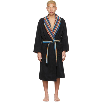 Paul Smith Stripe-lapels Cotton-towelling Dressing Gown In Black