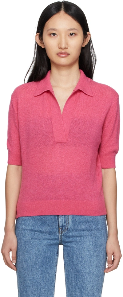 Khaite Jo Shrunken Stretch Cashmere Polo Sweater In Pink