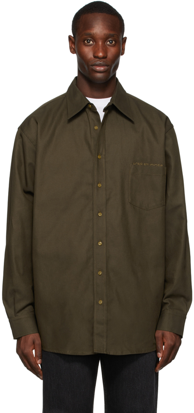 Acne Studios Cotton & Linen Twill Button-up Shirt In Byi Dark Olive
