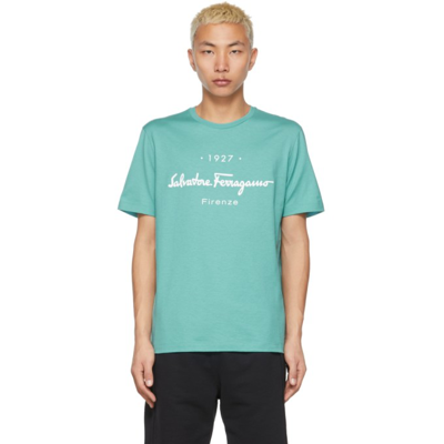 Ferragamo Blue '1927' Signature T-shirt In Light Blue