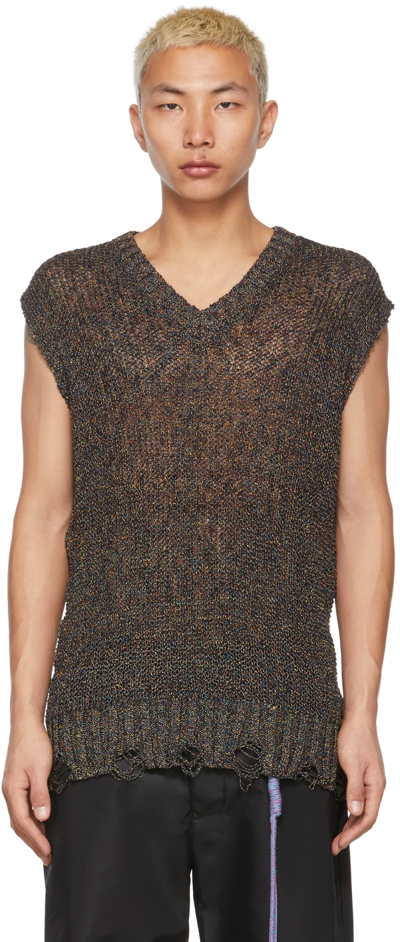 Song For The Mute Open-knit Distressed-effect Vest In Black