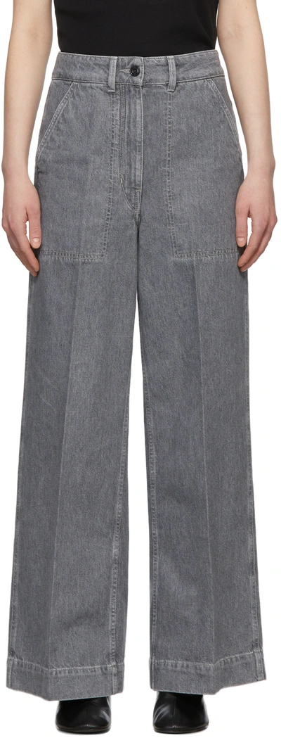 Lemaire Grey Wide-leg Loose Jeans In Denim Stone Grey