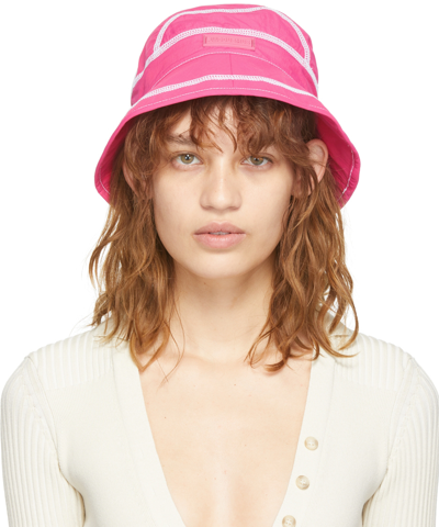 Jacquemus Le Bob Frescu Topstitched Shell Bucket Hat In Pink