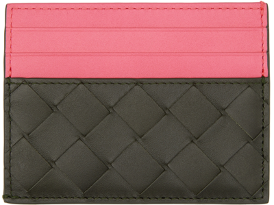 Bottega Veneta Black & Pink Intrecciato Card Holder In 3510-kiwi/campi/camp