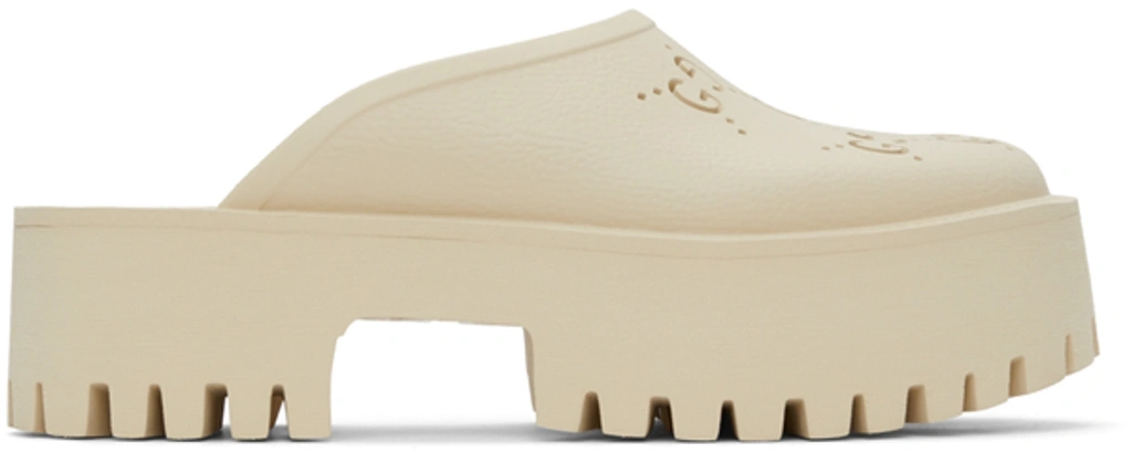Gucci Off-white Perforated G Platform Loafers In Mystic