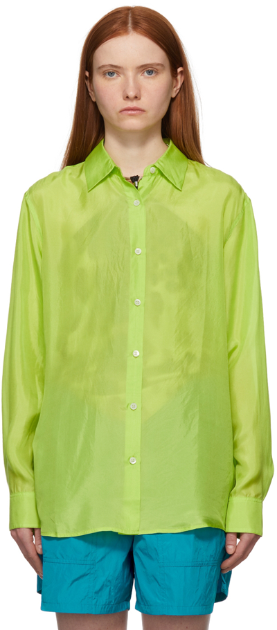 Dries Van Noten Womens Neon Green Relaxed-fit Silk Shirt 12