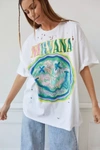 Urban Outfitters Nirvana Distressed T-shirt Dress In Ivory