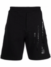 Alexander Mcqueen Logo Print Black Track Shorts In Verde