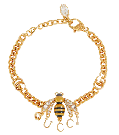 Gucci Crystal-embellished Chainlink Bracelet In Gold,crystal