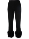 Magda Butrym Feather-trimmed Cropped Knitted Slim-leg Pants In Nero