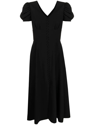 Saloni Puff-sleeves V-neck Dress In Nero