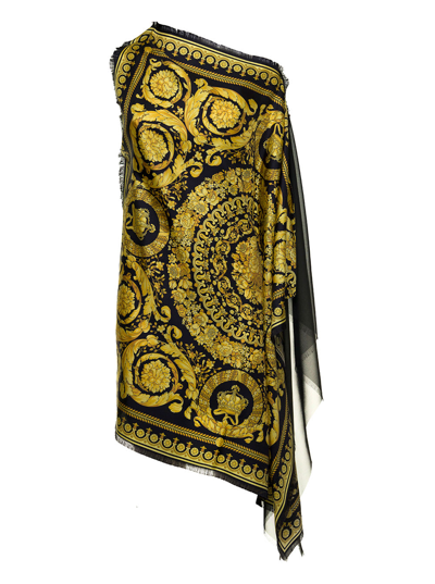Versace Silk Twill Dress With Baroque Print In Yellow