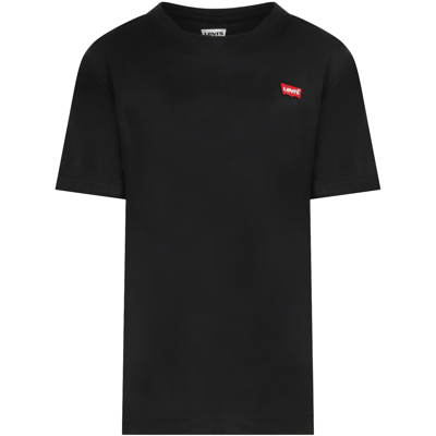 Levi's Blue T-shirt For Kids With Logo In Black