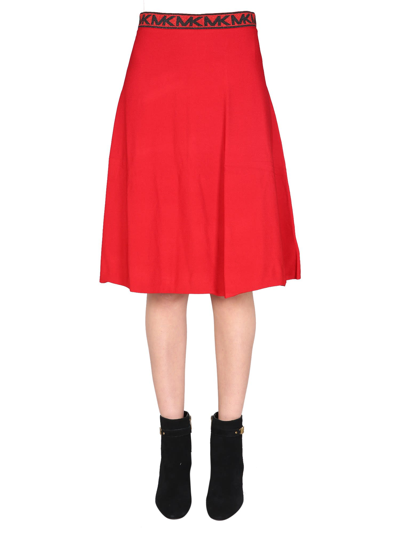 Michael Michael Kors Logo-waistband Midi Skirt In Red