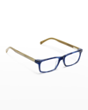 Eyebobs Number Cruncher Rectangle Acetate Reader Glasses In Blue Demi Front W