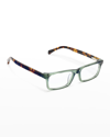 Eyebobs Number Cruncher Rectangle Acetate Reader Glasses In Green Crystal Fro