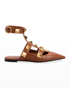 Valentino Garavani Roman Stud Ankle-cuff Ballerina Flats In Tan