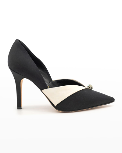 Something Bleu Selah Pumps With Fold-over Fabric In Black/ White Satin