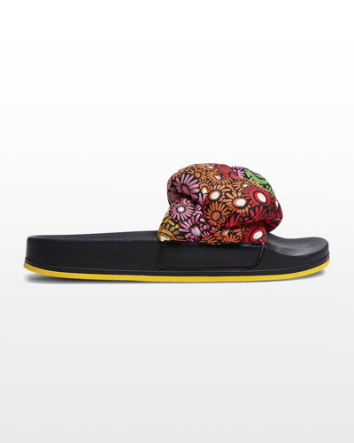 La Doublej Treccia Braided Print Slide Sandals In Brown Multicolor