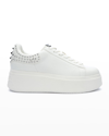 Ash Moby Stud Bicolor Leather Platform Sneakers In White/white