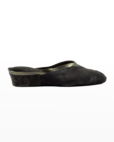 Jacques Levine Suede Wedge Mule Slippers In Grey