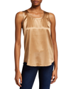 Lafayette 148 Perla Luxe Reversible Silk Charmeuse Shell In Camel