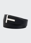 Tom Ford Men's Signature T Reversible Leather Belt In Dark Navy Black