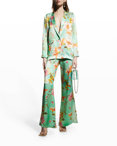 Adriana Iglesias Floral Silk Boyfriend Blazer Jacket In Aquamarine Patter