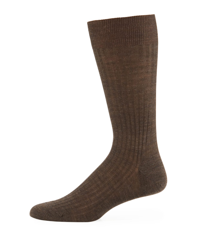 Pantherella Solid Wool Half-calf Socks In Dk Brown Mix