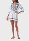 Melissa Odabash Martina Embroidered Cotton And Linen-blend Mini Dress In Whitehot Pink