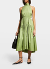 Vince Draped-neck Midi Halter Dress In Pistachio